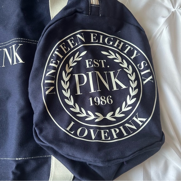 Victoria’s Secret PINK Brand navy blue and white canvas duffel bag, NWT - Picture 5 of 6